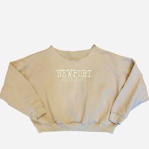 Princess Polly Newport Rhode Island Tan Retro Oversized Sweatshirt S CutOut Neck